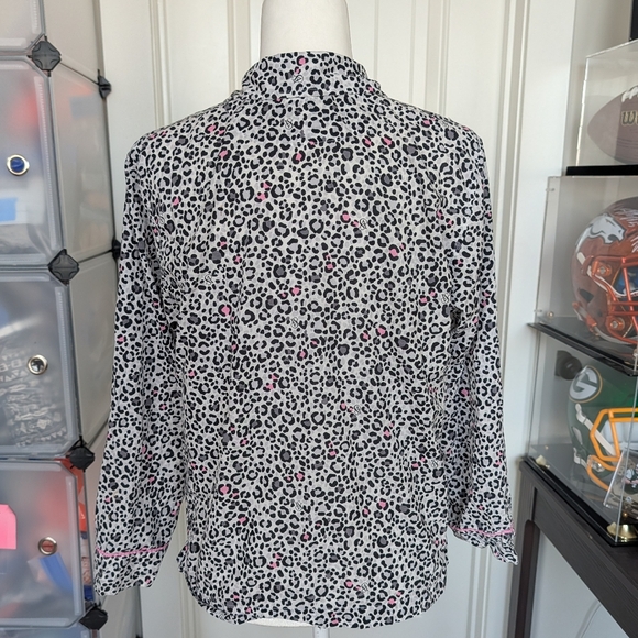 Victoria's Secret Black White Pink Trim Cheetah Print Button Down Sleep Shirt S - Picture 2 of 8